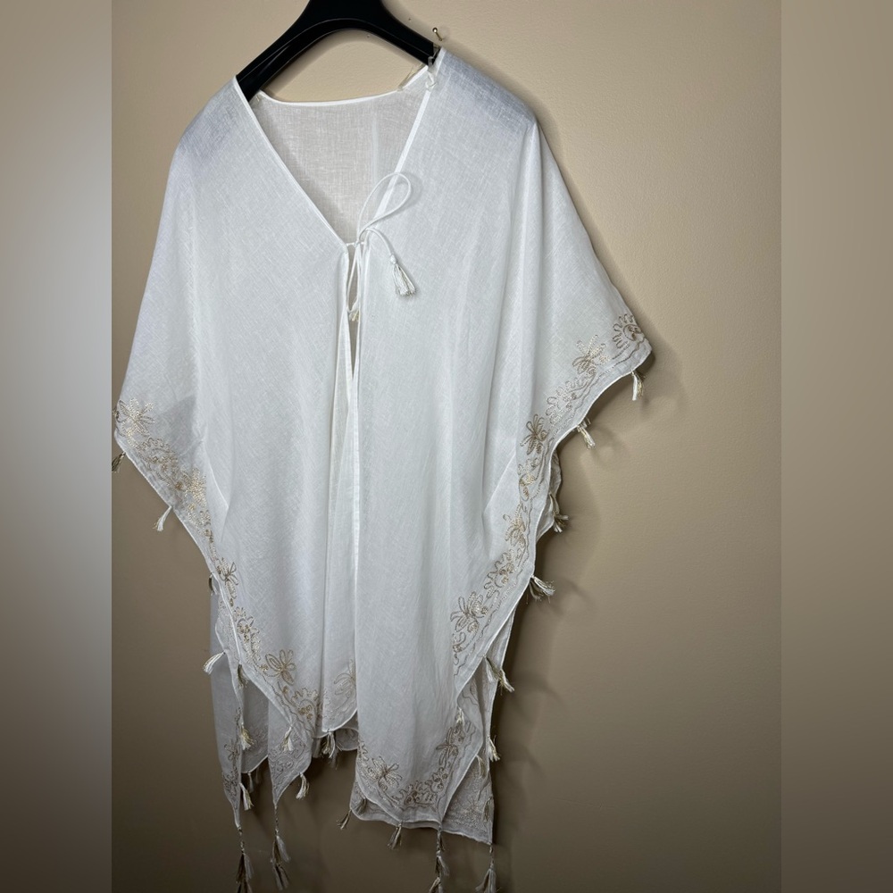 Elegant White Embroidered Swim Coverup